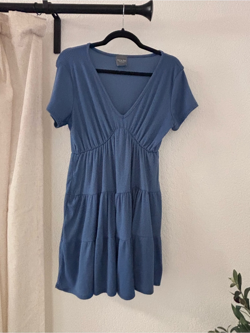 Blue V-Neck Tiered Mini Dress